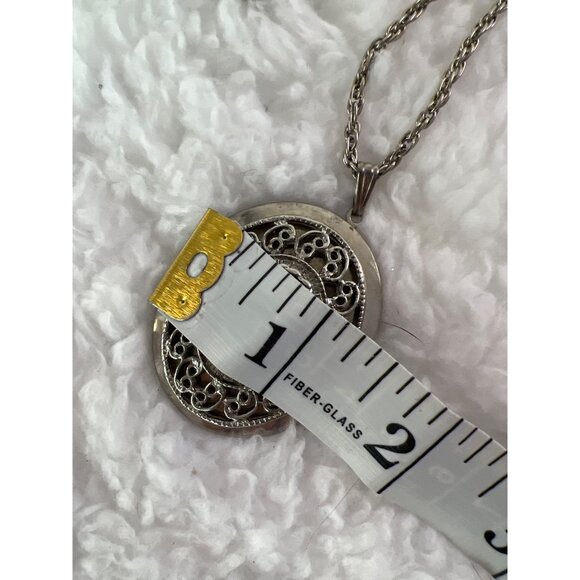 Vintage Faux turquoise and silver plated locket Large w/ necklace - Picture 7 of 8